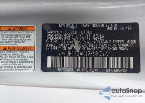 2014 Subaru Brz Limited из США, поврежденный, VIN JF1ZCAC12E9605221